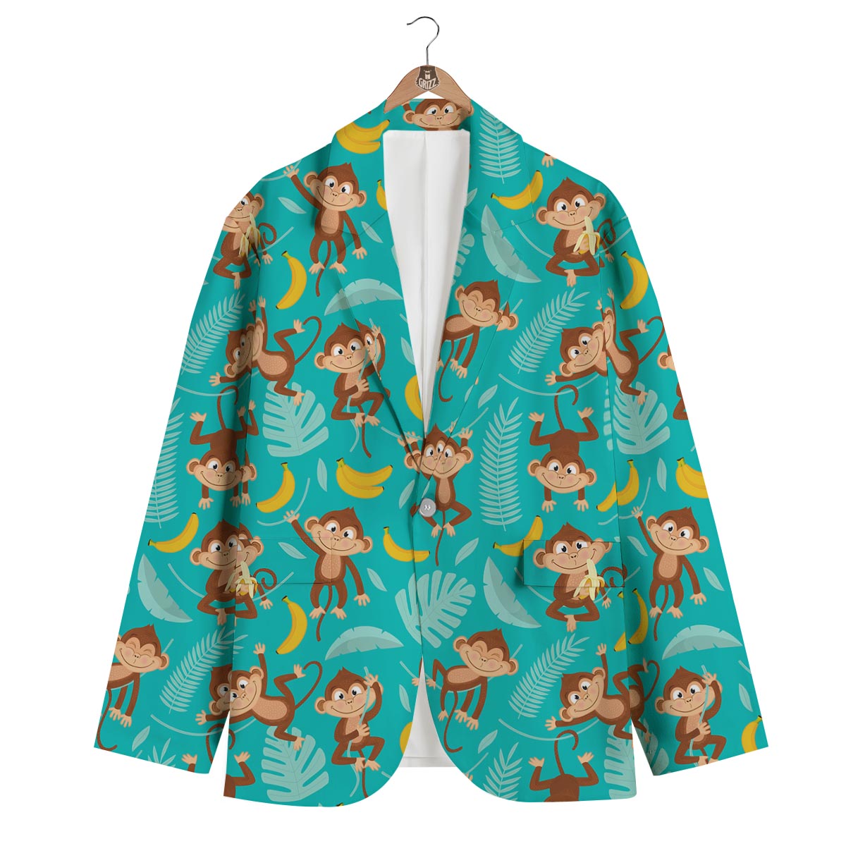 Banana Monkey Pattern Print Men's Blazer-grizzshop