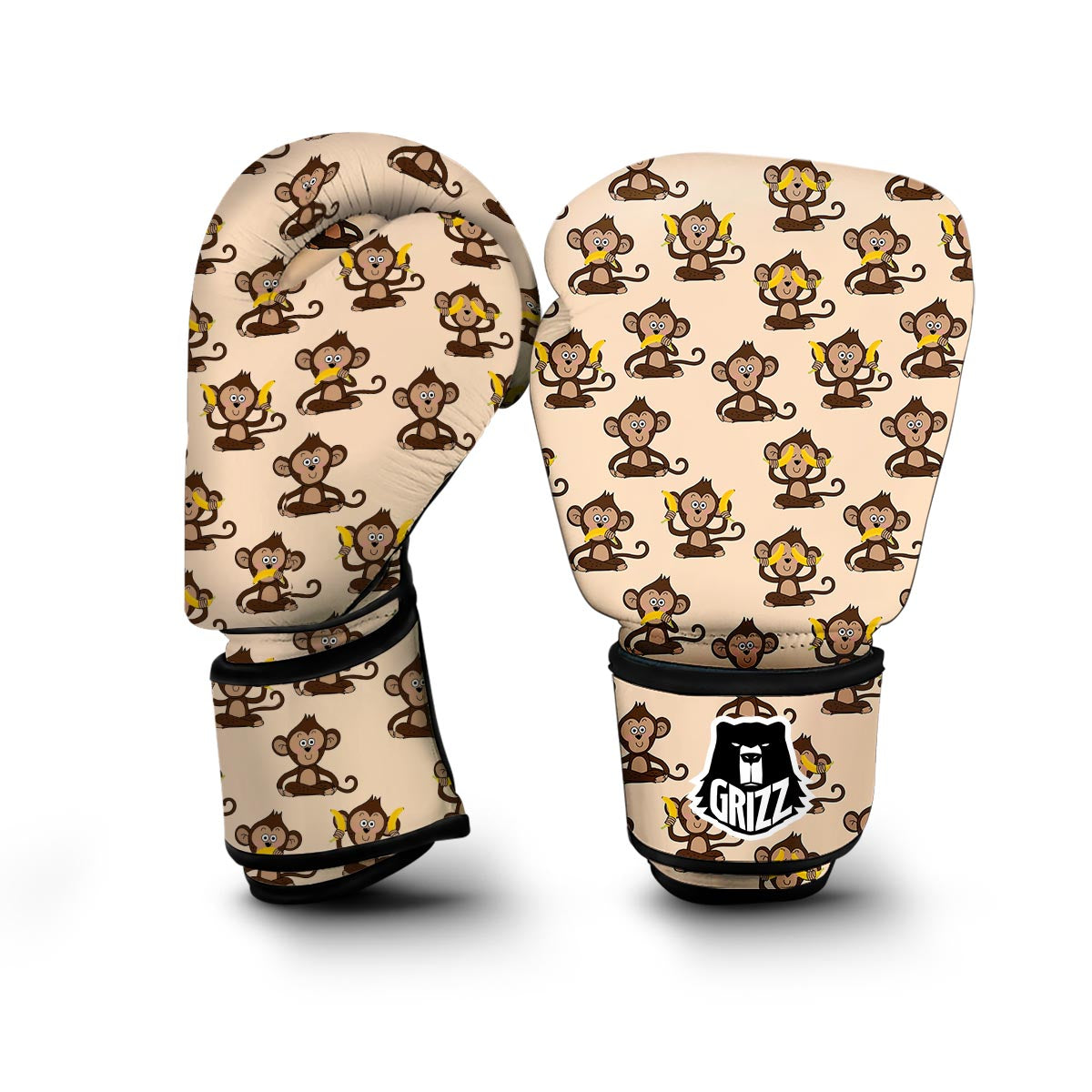 Banana Monkey Print Pattern Boxing Gloves-grizzshop