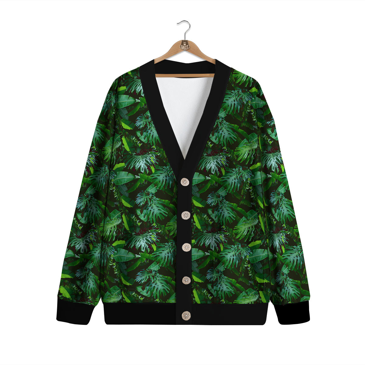 Banana Palm Leaf Green Tropical Print Cardigan-grizzshop