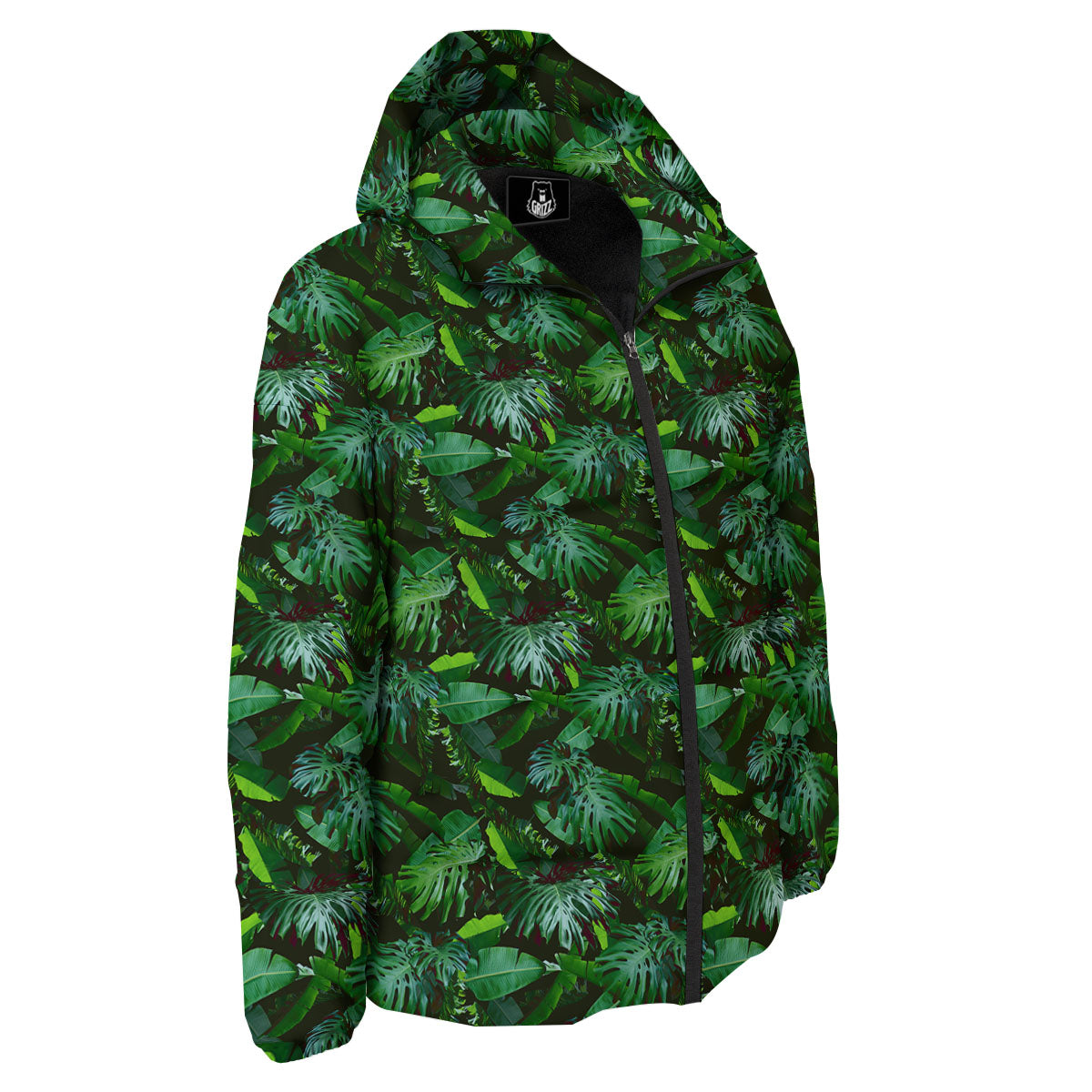 Banana Palm Leaf Green Tropical Print Down Jacket-grizzshop
