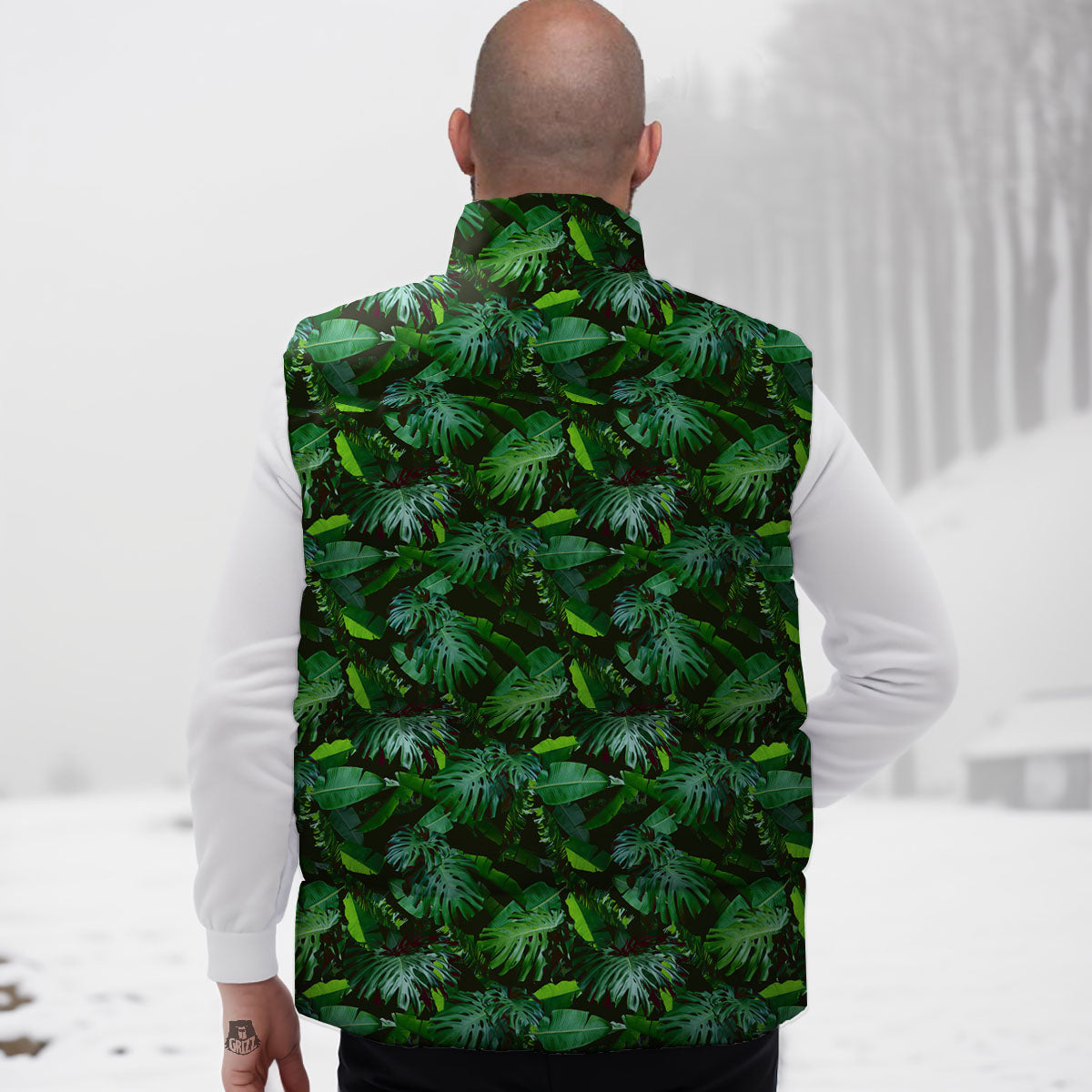 Banana Palm Leaf Green Tropical Print Down Vest
