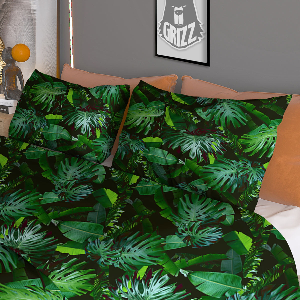 Banana Palm Leaf Green Tropical Print Duvet Cover Bedding Set