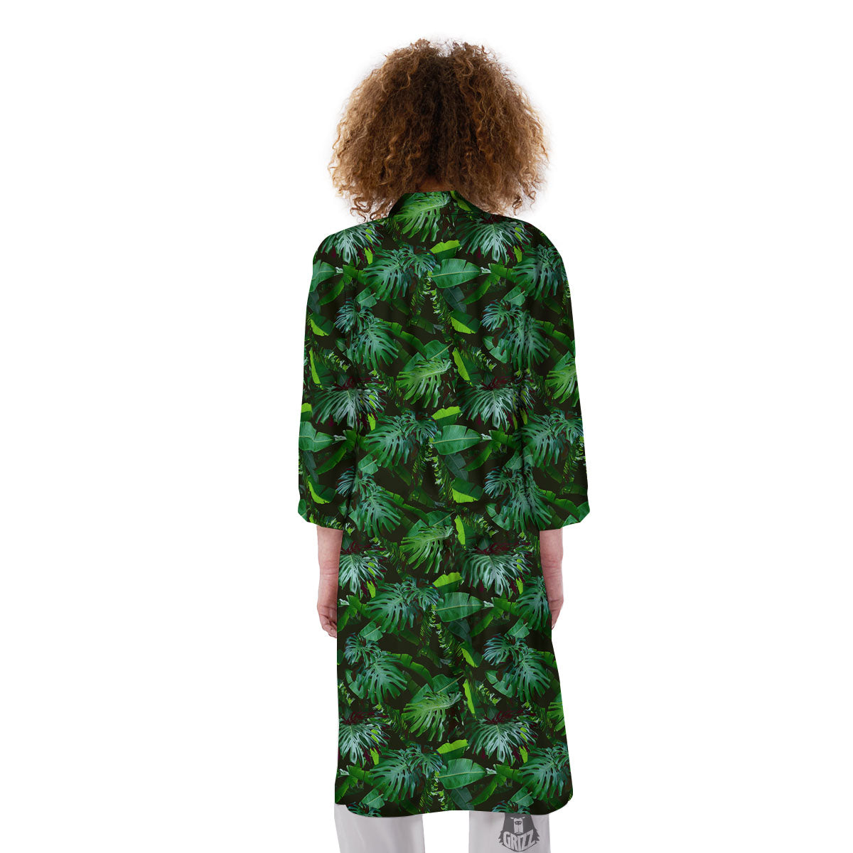 Banana Palm Leaf Green Tropical Print Kimono-grizzshop
