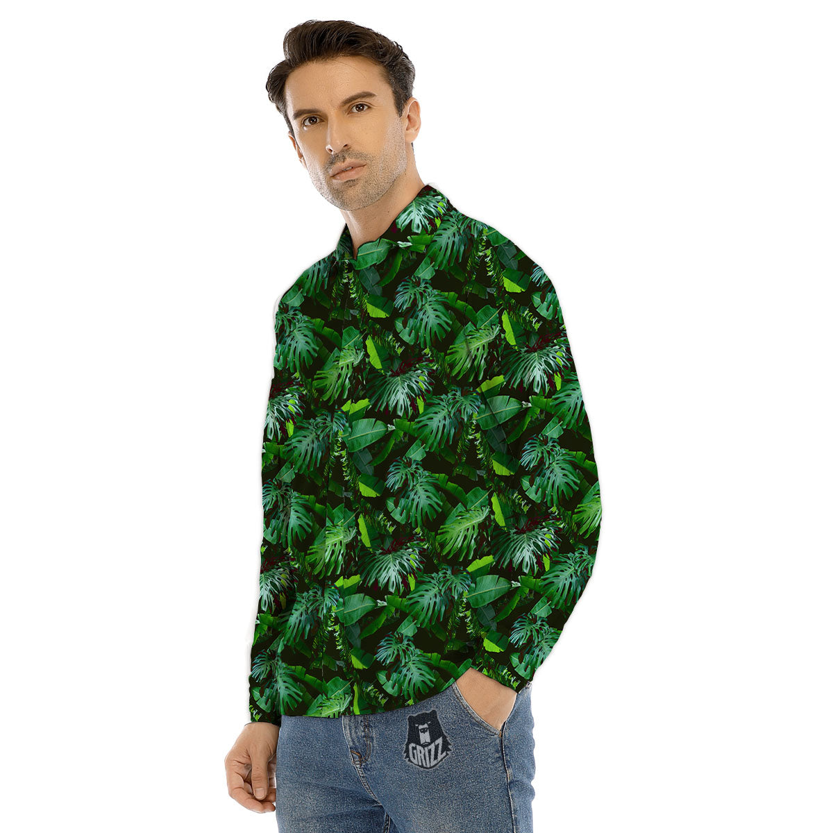 Banana Palm Leaf Green Tropical Print Men's Dress Shirts-grizzshop