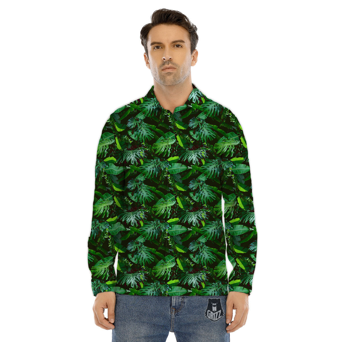 Banana Palm Leaf Green Tropical Print Men's Dress Shirts-grizzshop