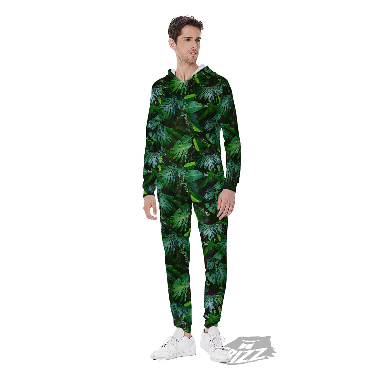 Banana Palm Leaf Green Tropical Print Men's Jumpsuit-grizzshop