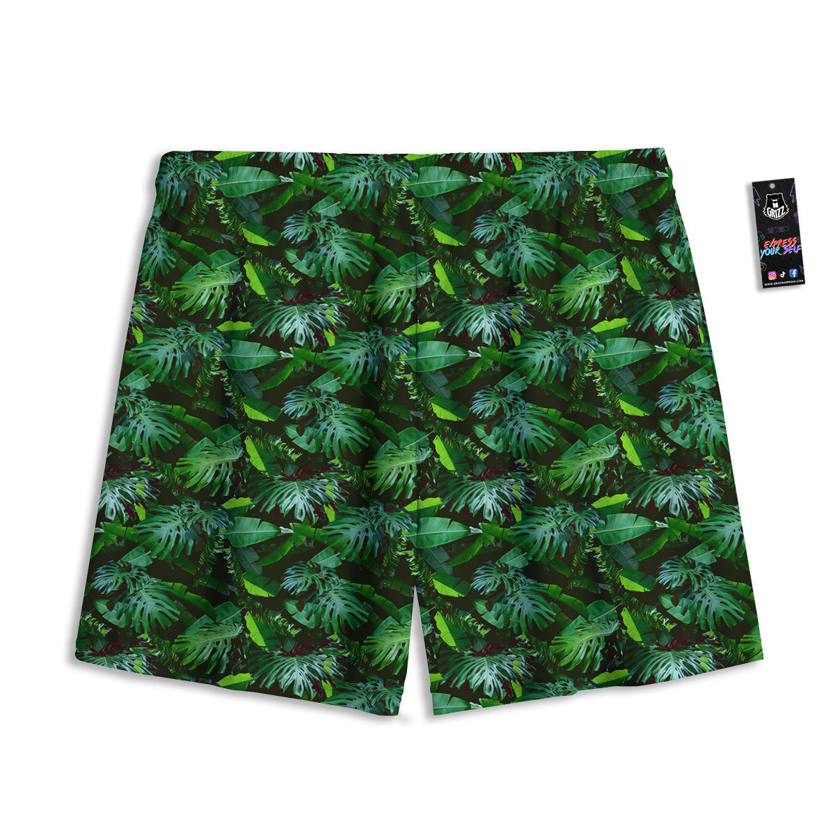 Banana Palm Leaf Green Tropical Print Mesh Shorts