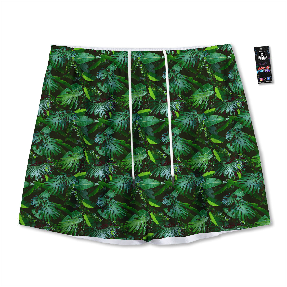 Banana Palm Leaf Green Tropical Print Mesh Shorts