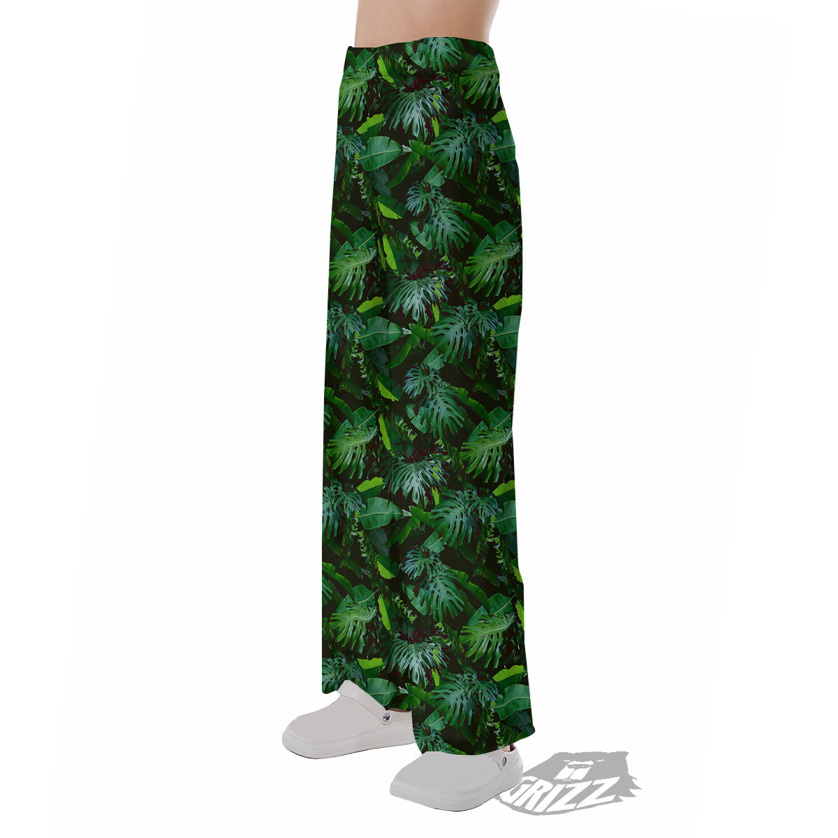 Banana Palm Leaf Green Tropical Print Pajama Pants-grizzshop