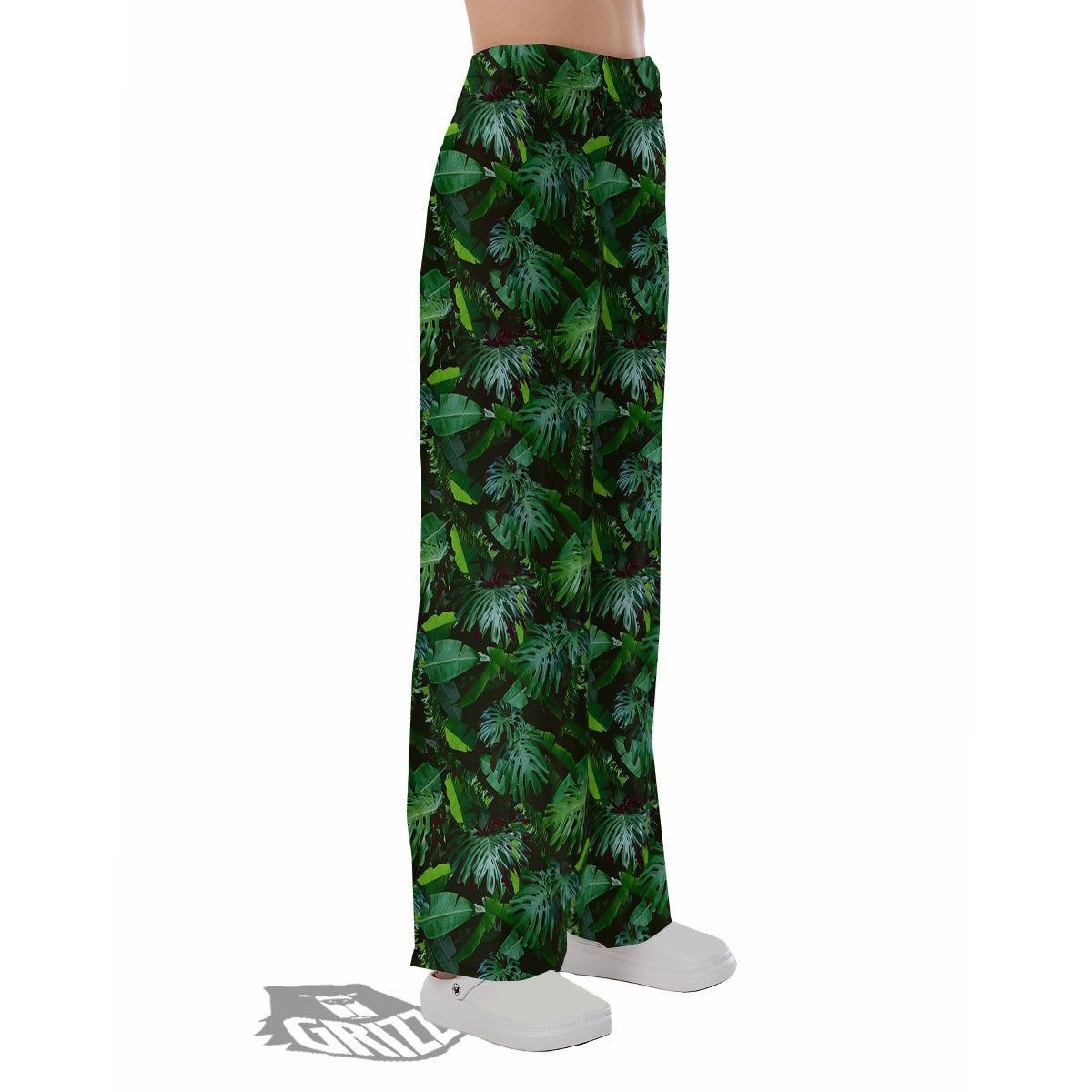 Banana Palm Leaf Green Tropical Print Pajama Pants-grizzshop