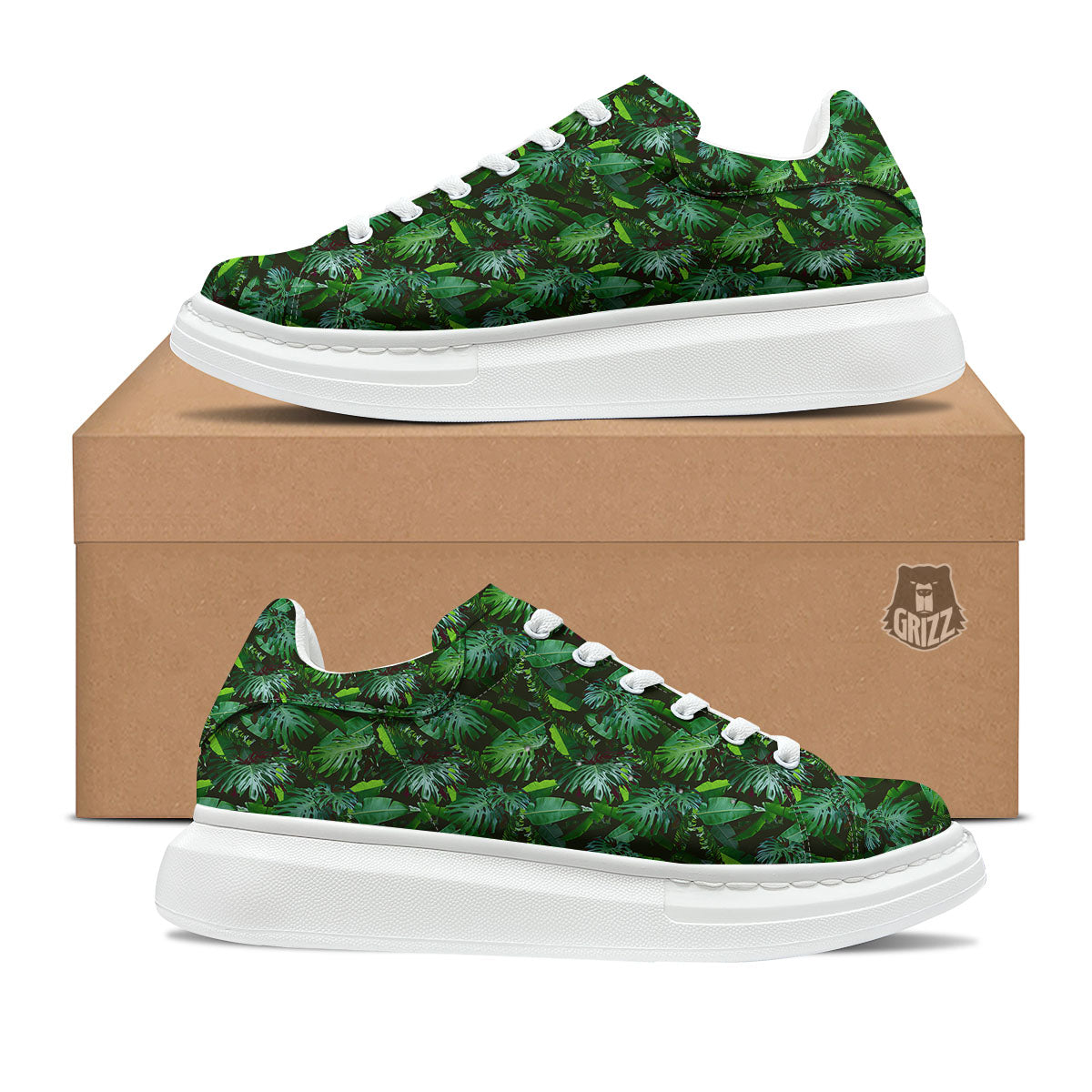 Banana Palm Leaf Green Tropical Print Platform Shoes-grizzshop
