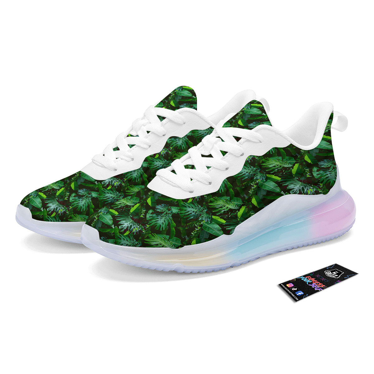 Banana Palm Leaf Green Tropical Print Running Sneakers-grizzshop