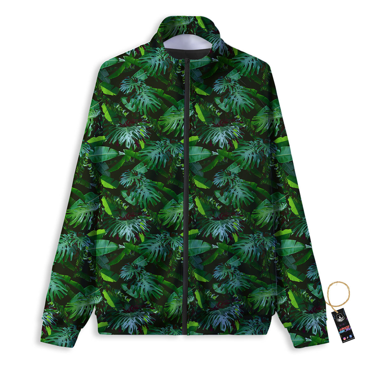 Banana Palm Leaf Green Tropical Print Track Jacket-grizzshop
