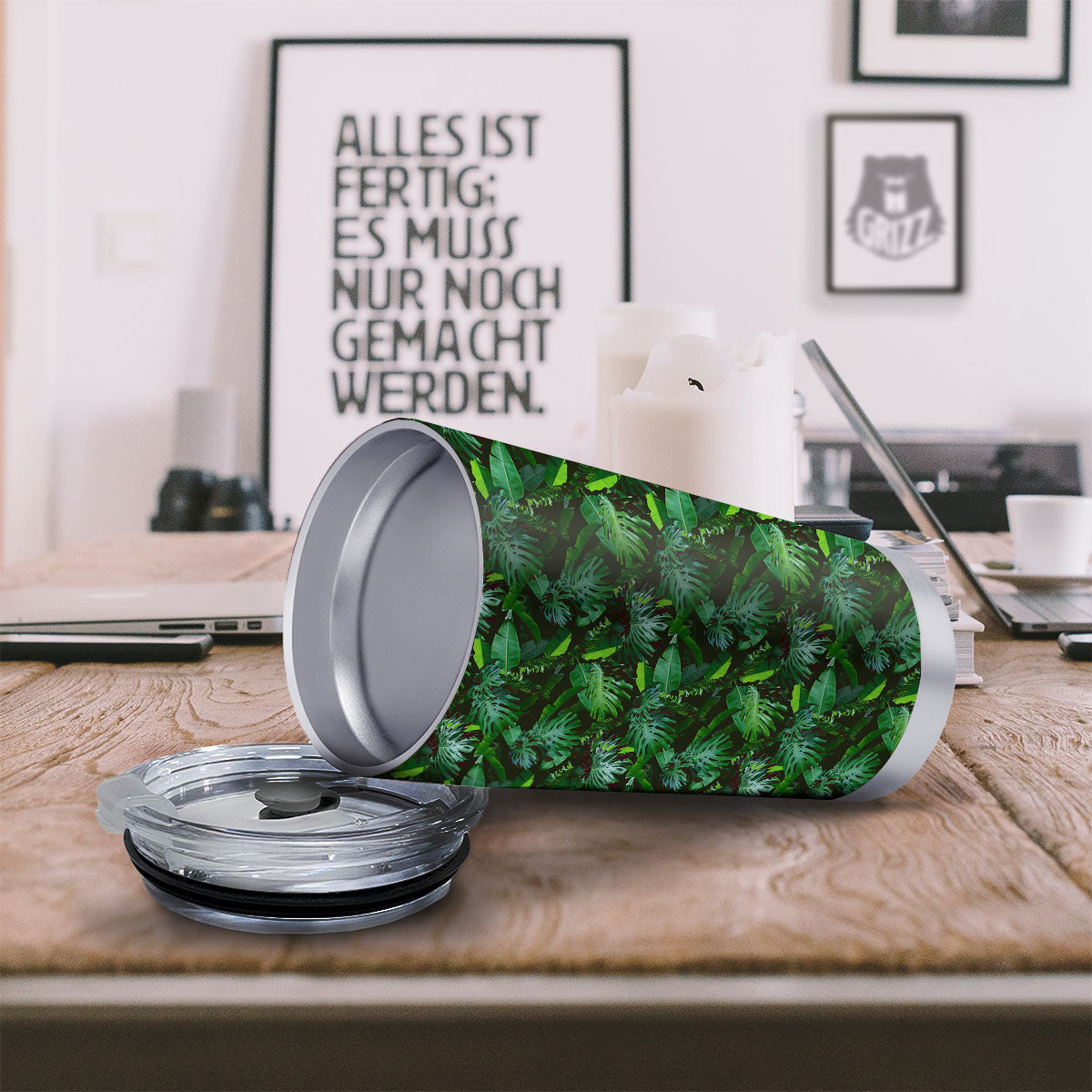 Banana Palm Leaf Green Tropical Print Tumbler-grizzshop