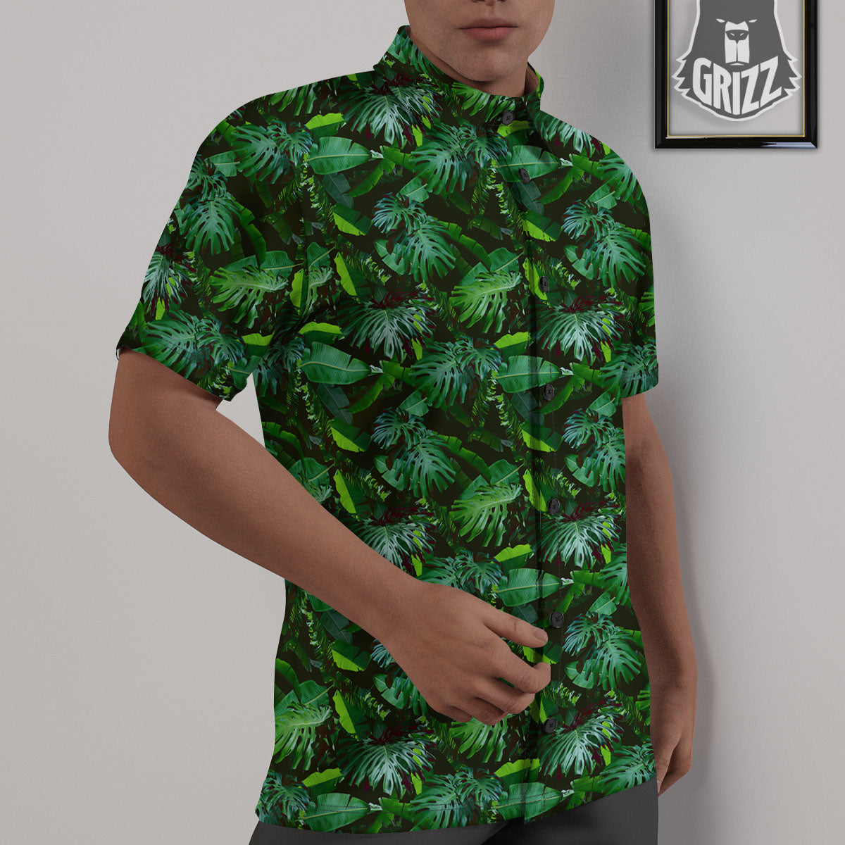 Banana Palm Leaf Green Tropical Print Untucked Shirts-grizzshop