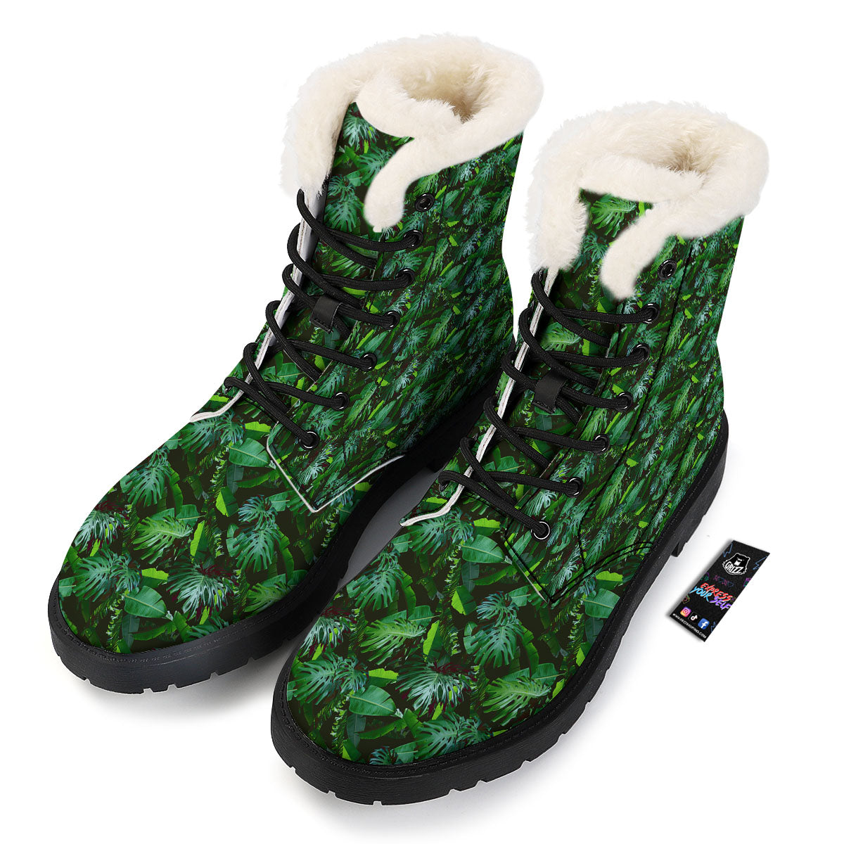 Banana Palm Leaf Green Tropical Print Winter Boots-grizzshop