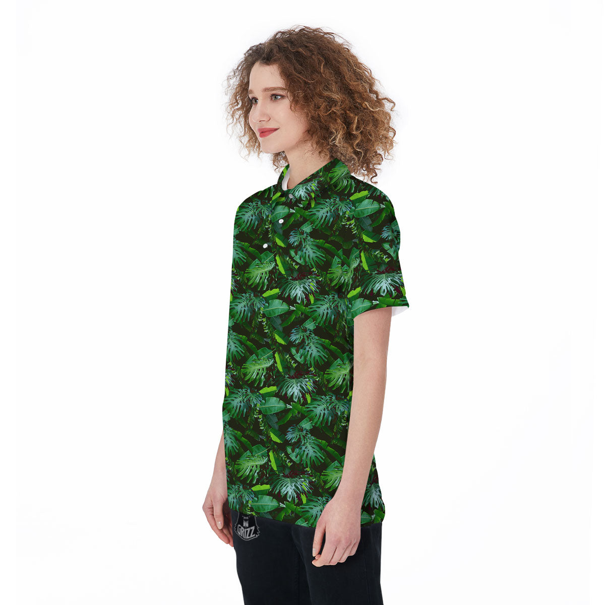 Banana Palm Leaf Green Tropical Print Women's Golf Shirts-grizzshop