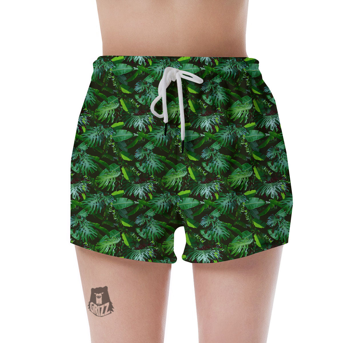 Banana Palm Leaf Green Tropical Print Women's Shorts-grizzshop