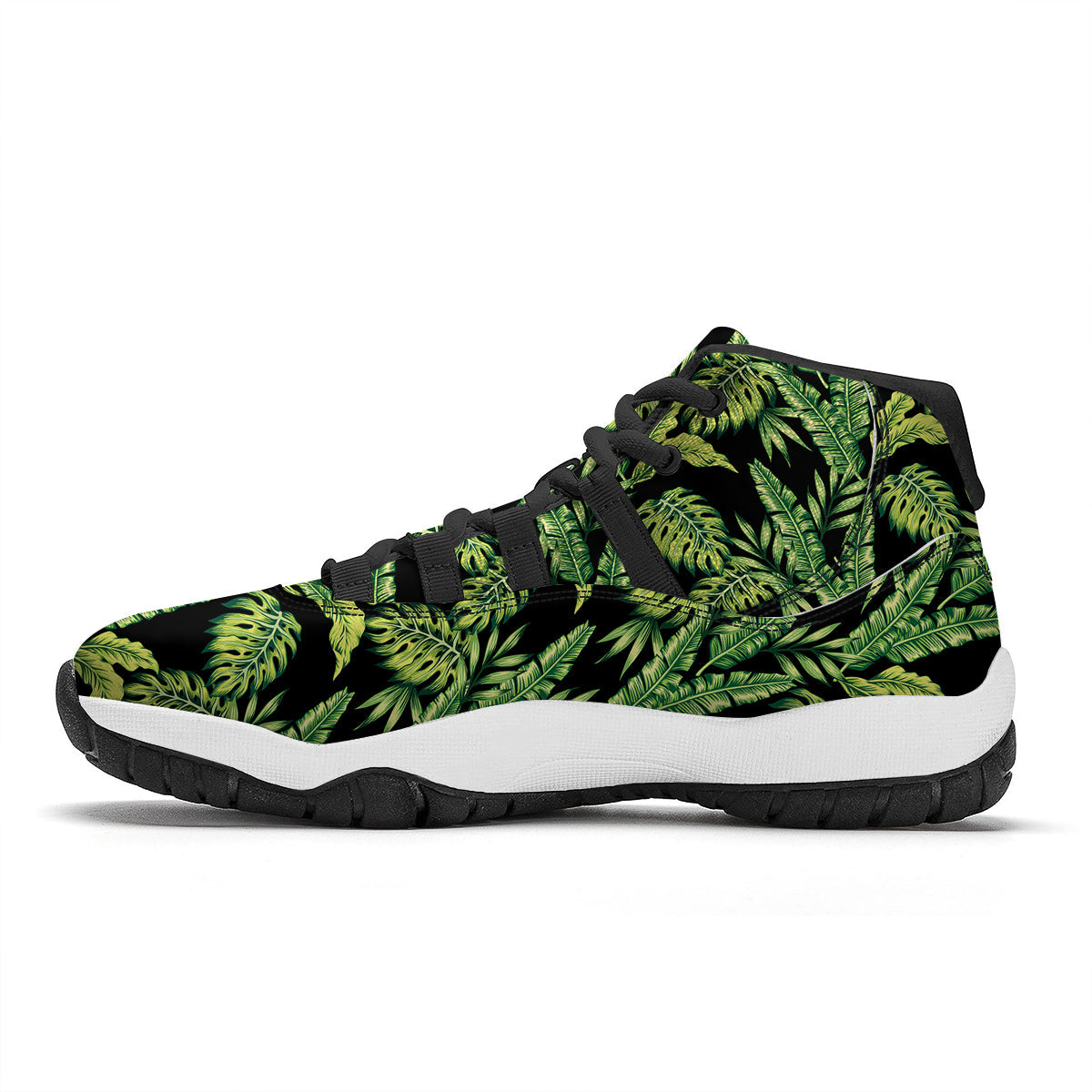 Banana Palm Leaf Print Pattern Black Bball Shoes-grizzshop