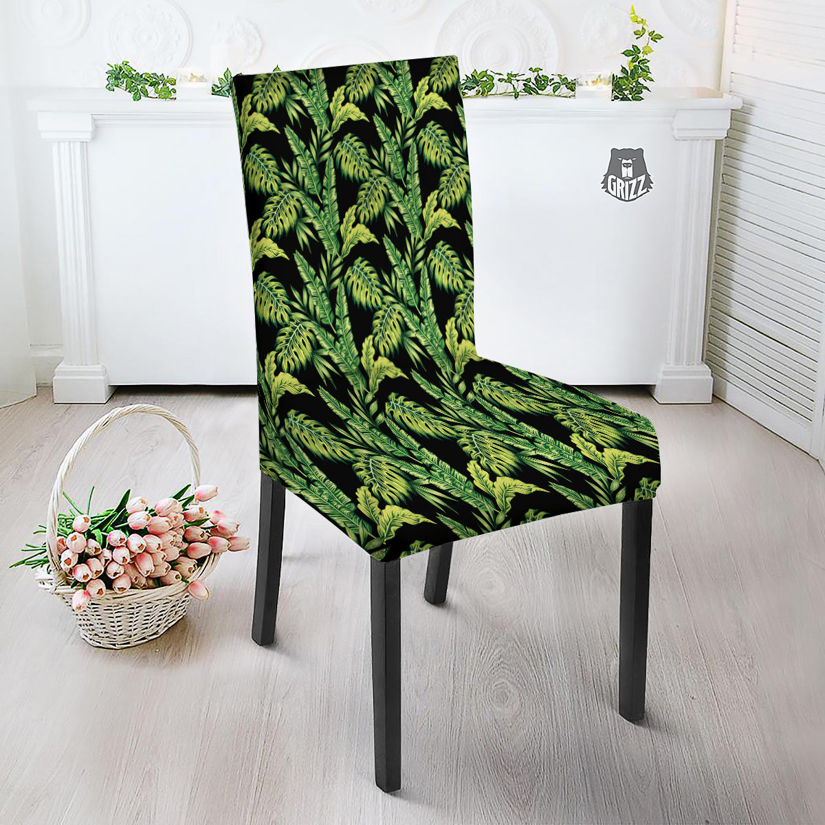 Banana Palm Leaf Print Pattern Dining Chair Slipcover-grizzshop