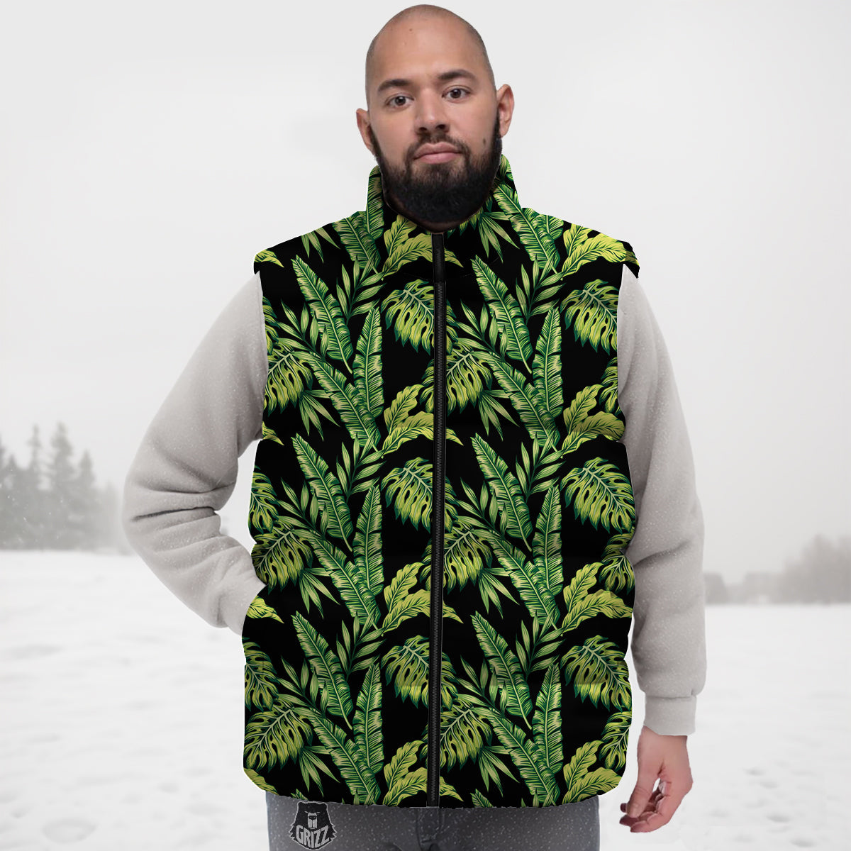 Banana Palm Leaf Print Pattern Down Vest