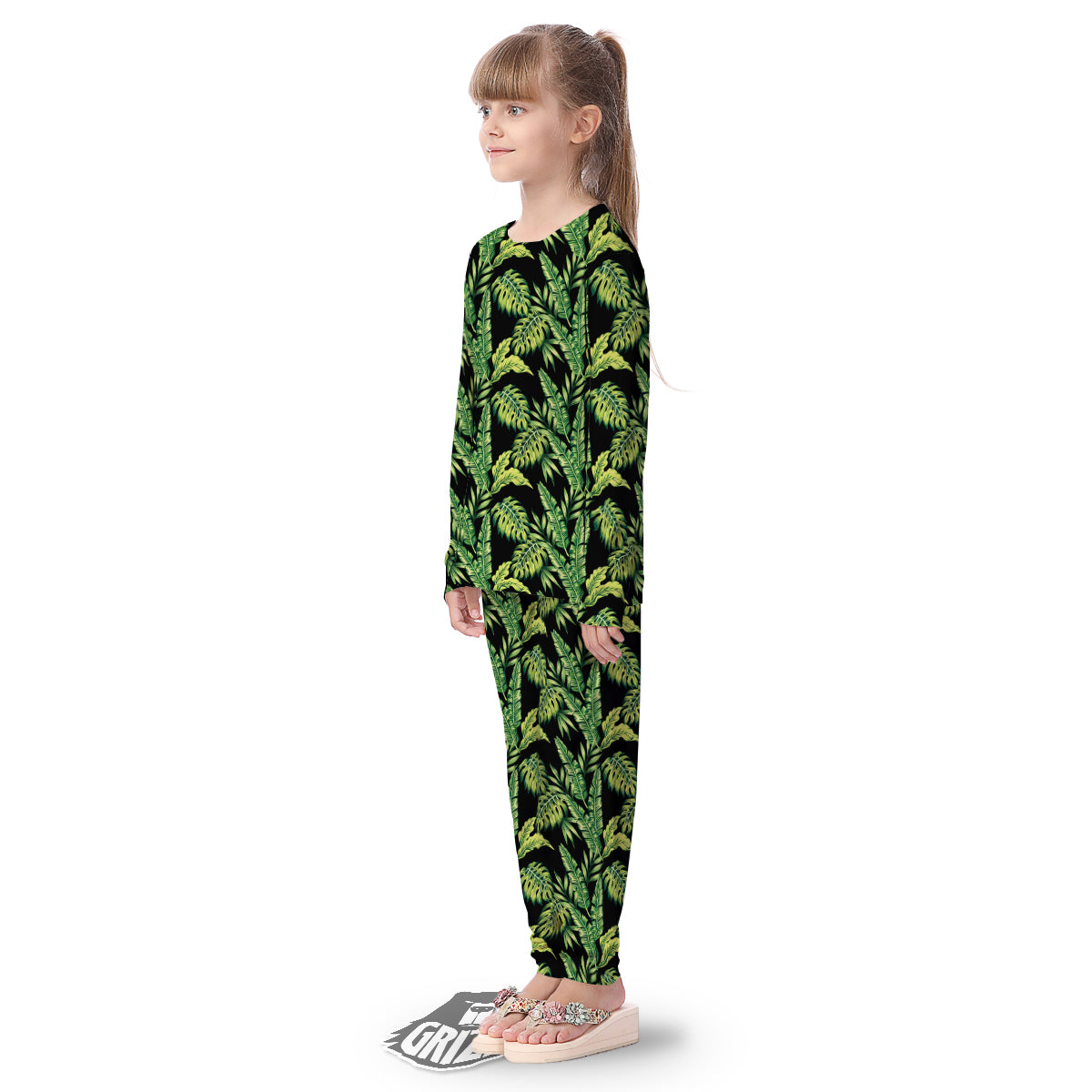 Banana Palm Leaf Print Pattern Kid's Pajamas-grizzshop