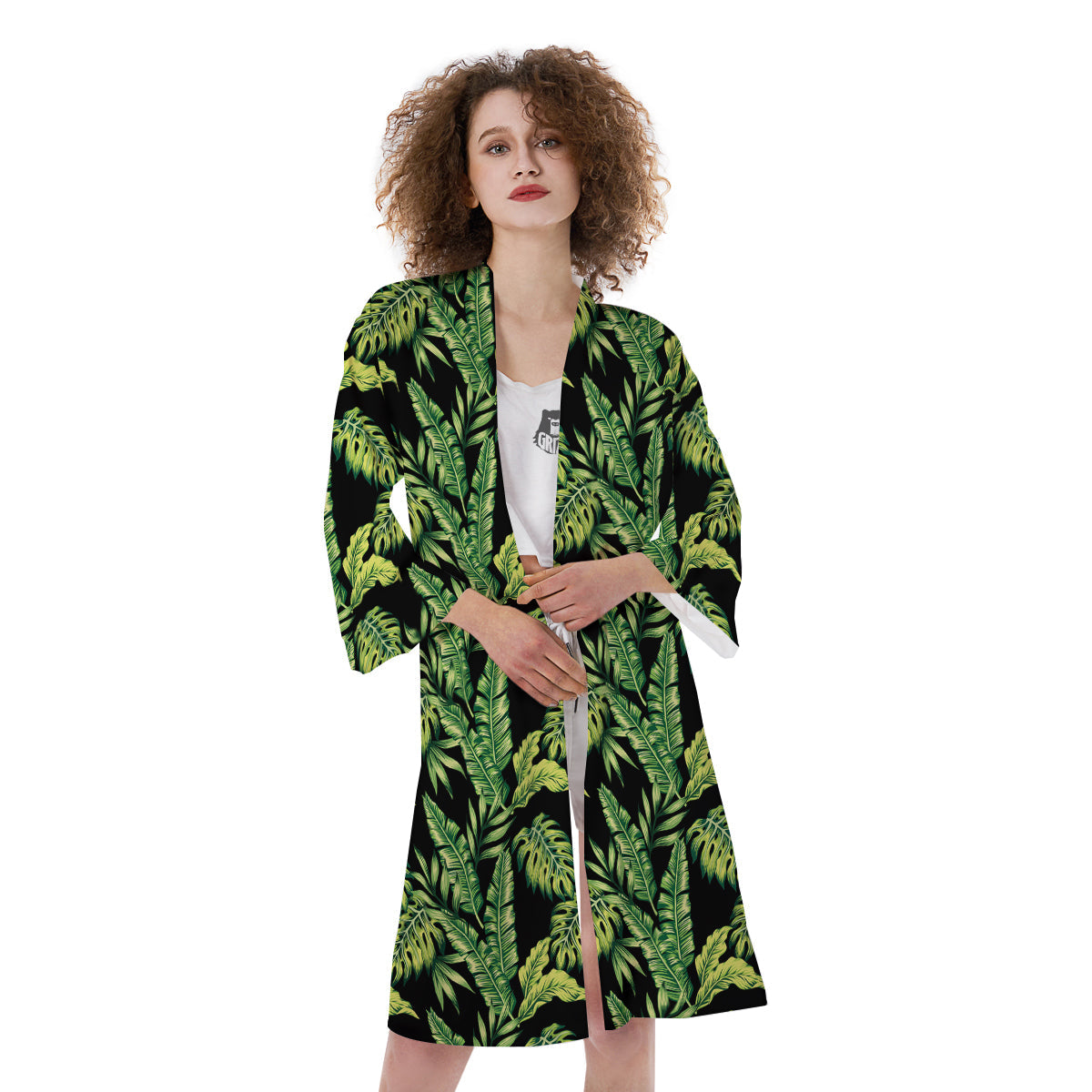 Banana Palm Leaf Print Pattern Kimono-grizzshop