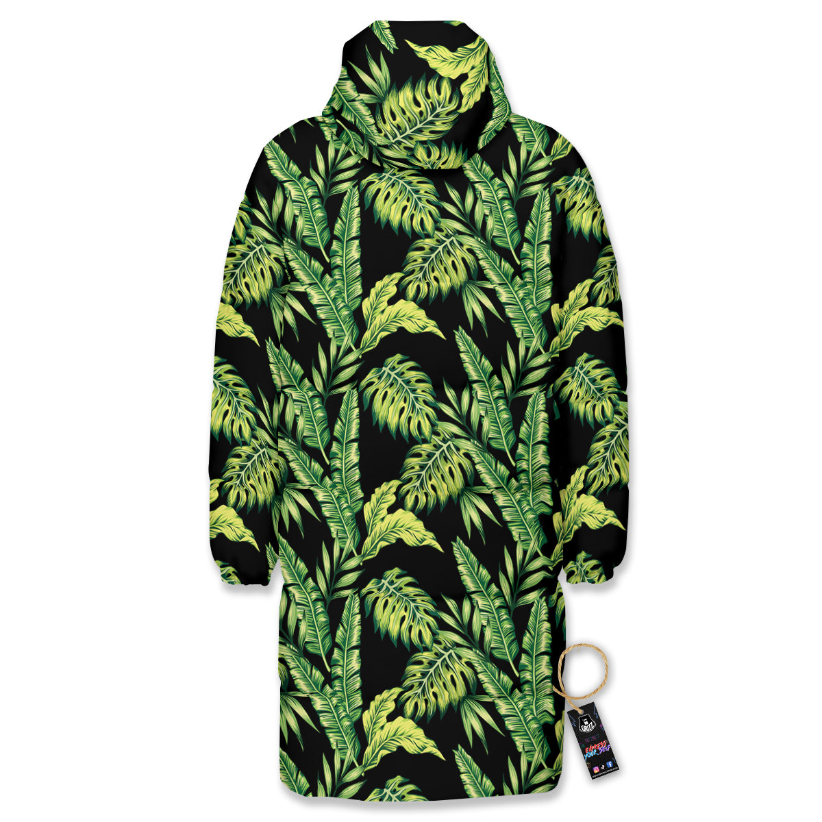 Banana Palm Leaf Print Pattern Long Down Jacket-grizzshop