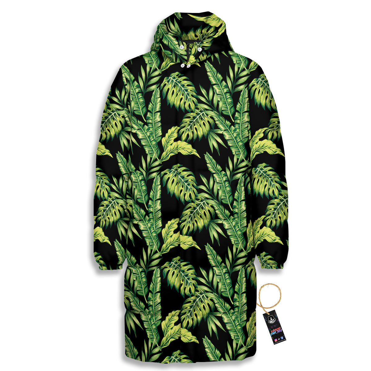 Banana Palm Leaf Print Pattern Long Down Jacket-grizzshop