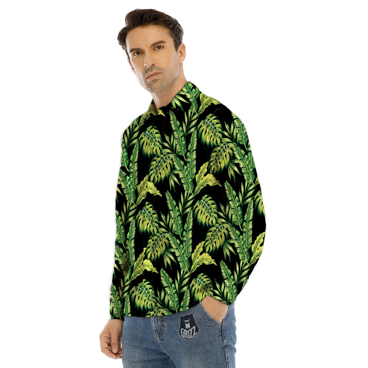 Banana Palm Leaf Print Pattern Men's Dress Shirts-grizzshop