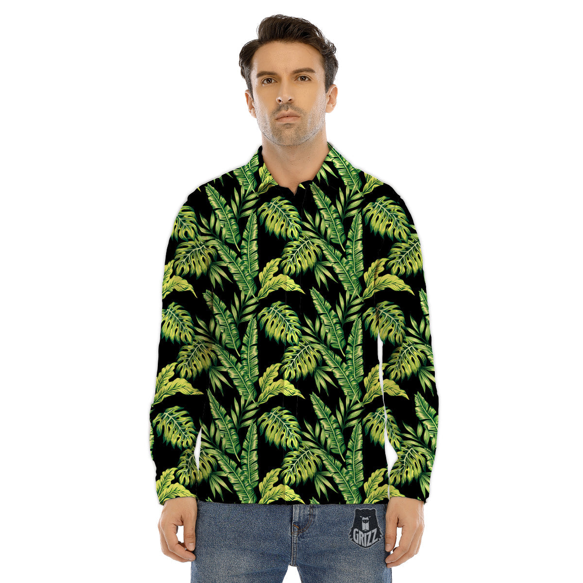 Banana Palm Leaf Print Pattern Men's Dress Shirts-grizzshop