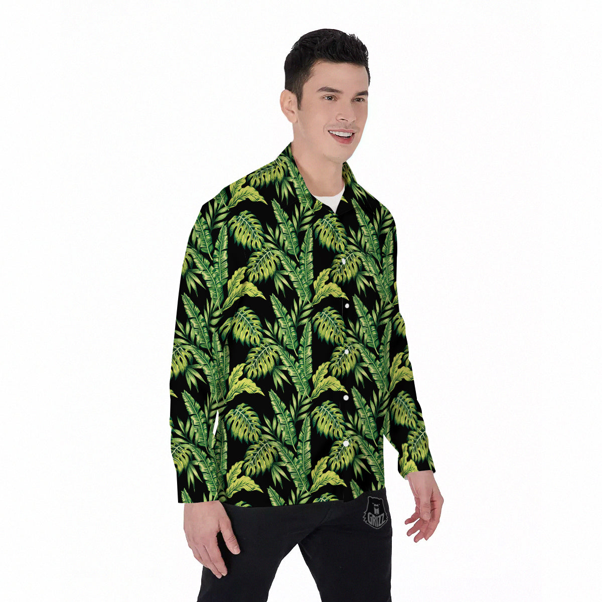 Banana Palm Leaf Print Pattern Men's Long Sleeve Shirts-grizzshop