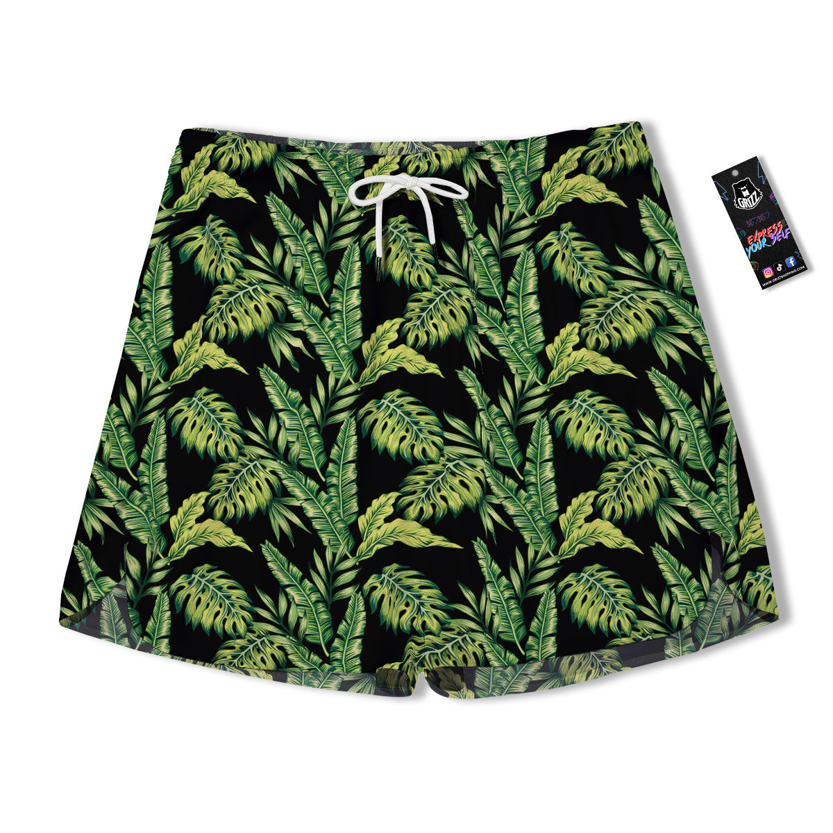 Banana Palm Leaf Print Pattern Men's Running Shorts-grizzshop