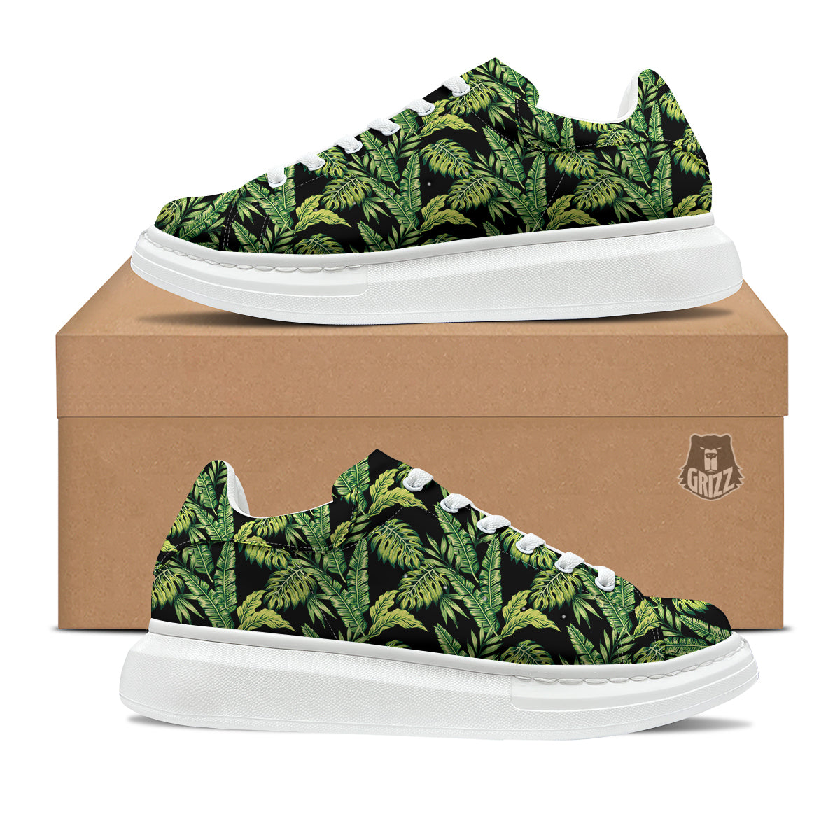Banana Palm Leaf Print Pattern Platform Shoes-grizzshop
