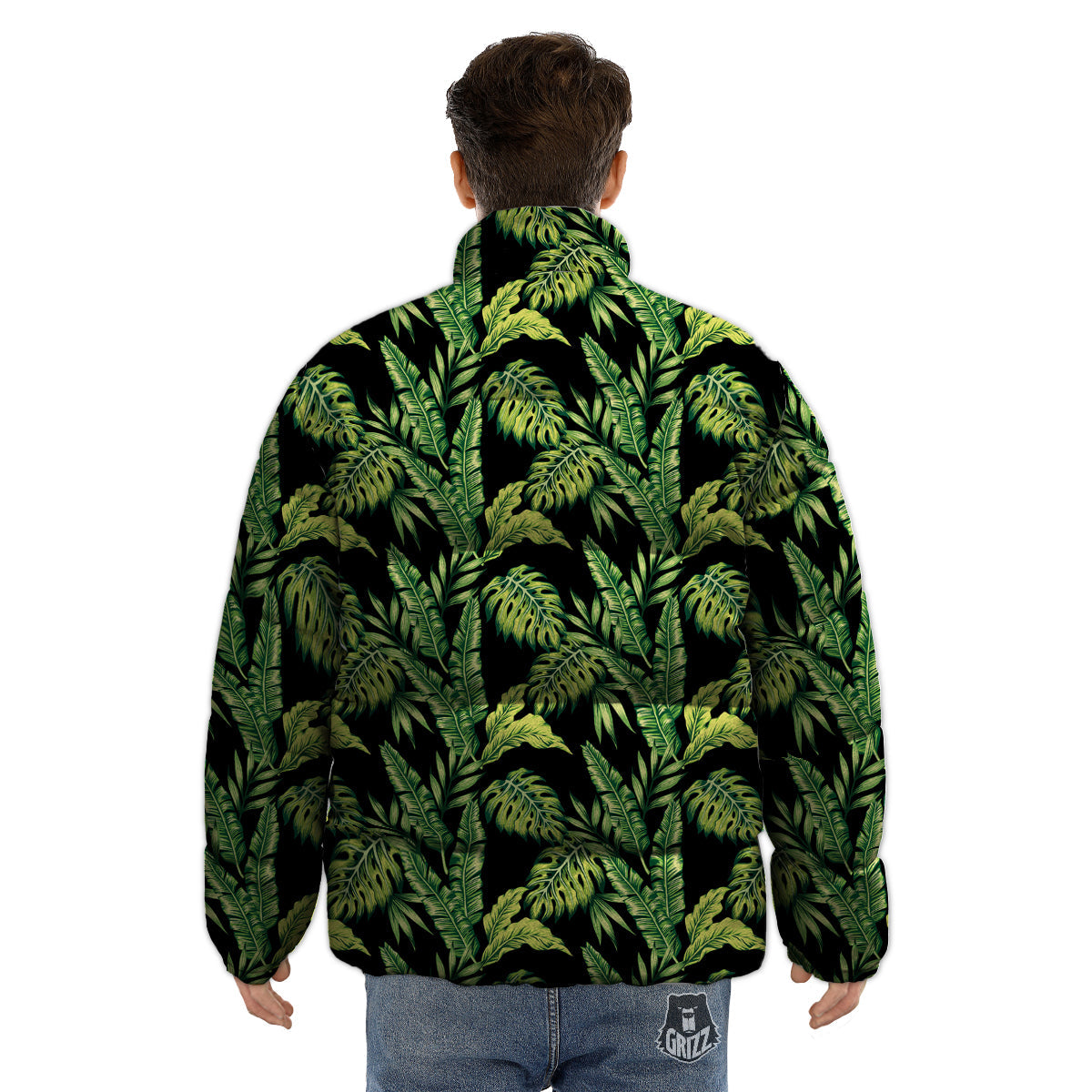 Banana Palm Leaf Print Pattern Puffer Jacket-grizzshop