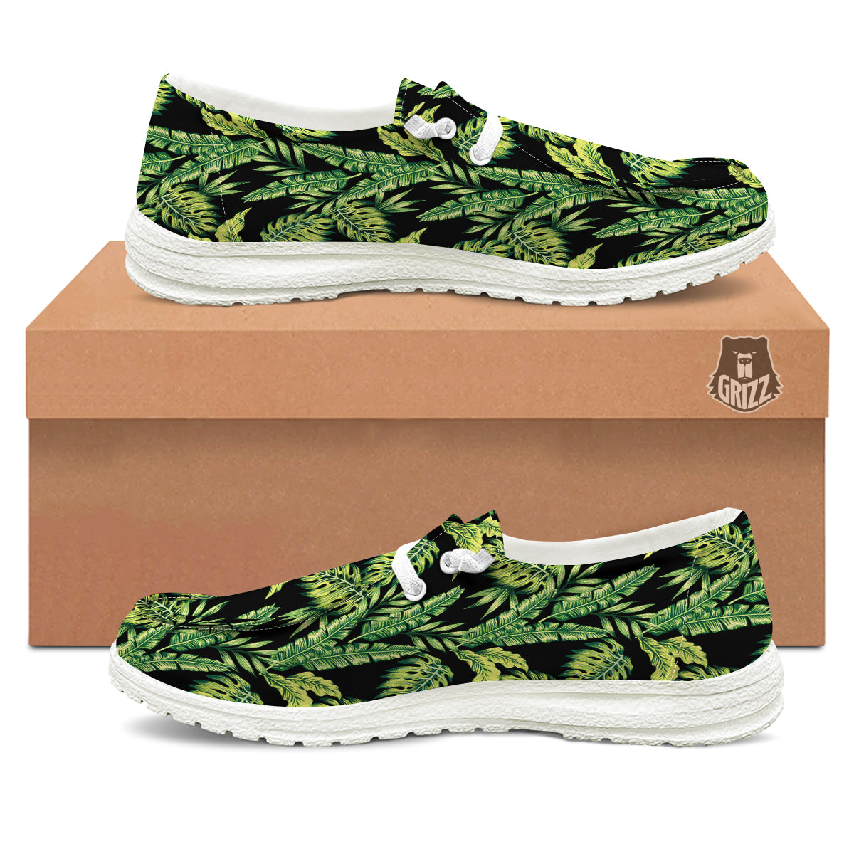 Banana Palm Leaf Print Pattern White Loafers-grizzshop