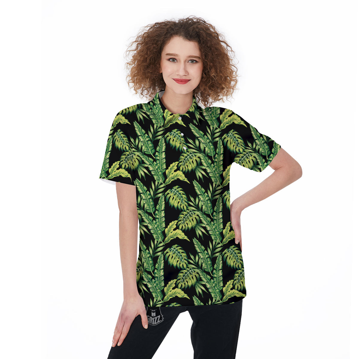 Banana Palm Leaf Print Pattern Women's Golf Shirts-grizzshop
