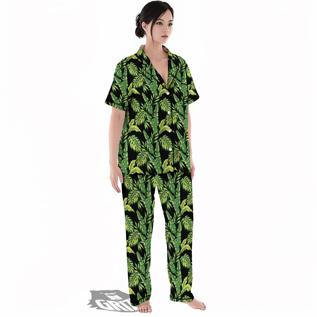 Banana Palm Leaf Print Pattern Women's Pajamas Set-grizzshop