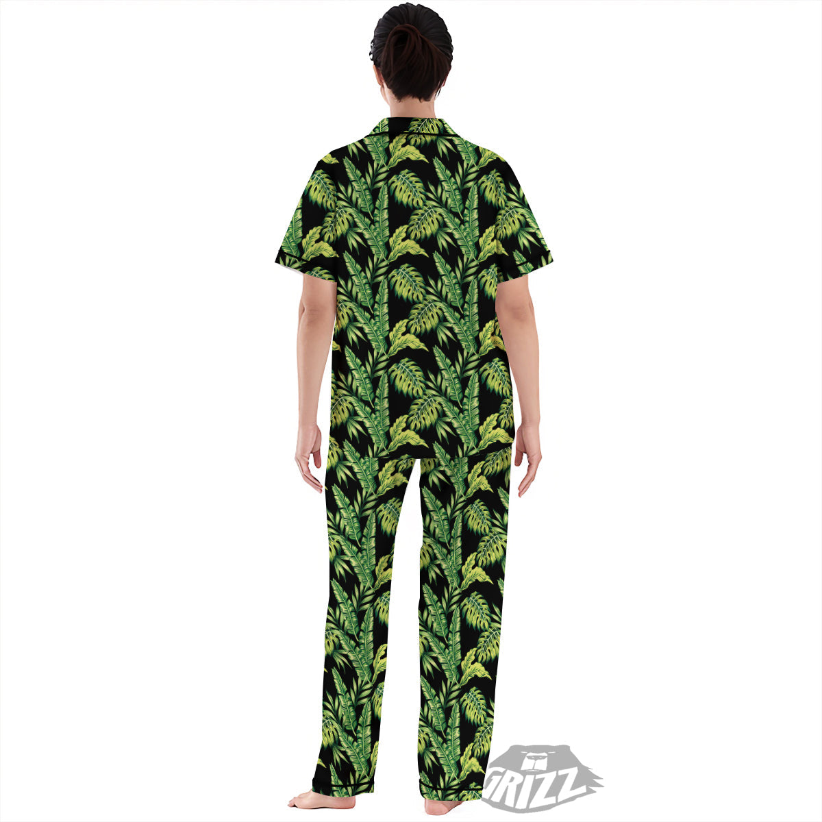 Banana Palm Leaf Print Pattern Women's Pajamas Set-grizzshop