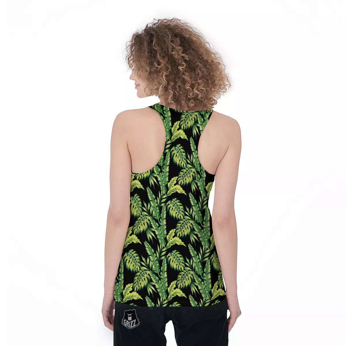 Banana Palm Leaf Print Pattern Women's Racerback Tank Top-grizzshop