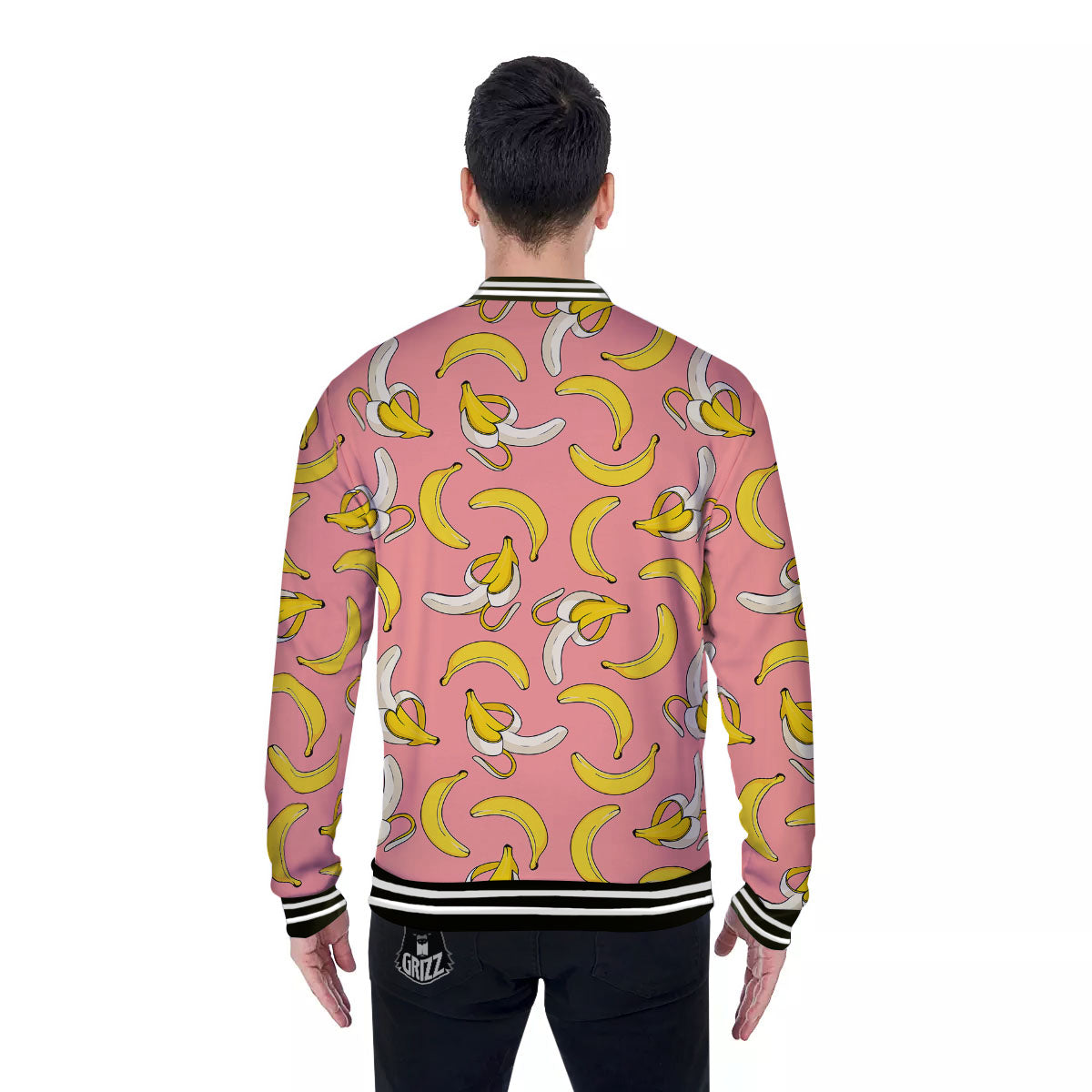 Banana Pink Print Pattern Baseball Jacket-grizzshop