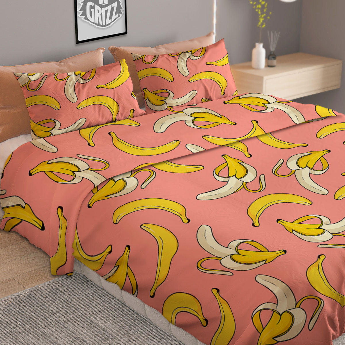 Banana Pink Print Pattern Duvet Cover Bedding Set