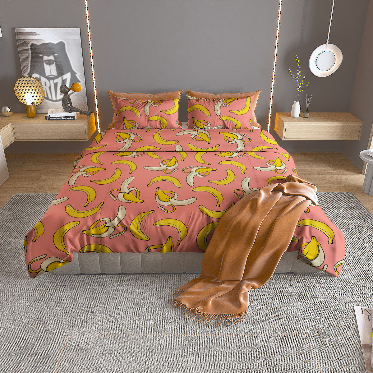 Banana Pink Print Pattern Duvet Cover Bedding Set