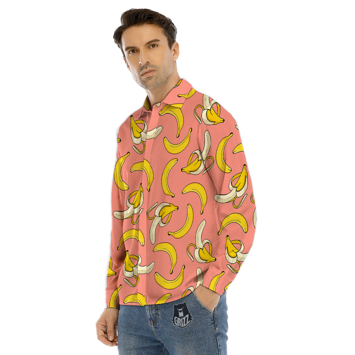 Banana Pink Print Pattern Men's Dress Shirts-grizzshop