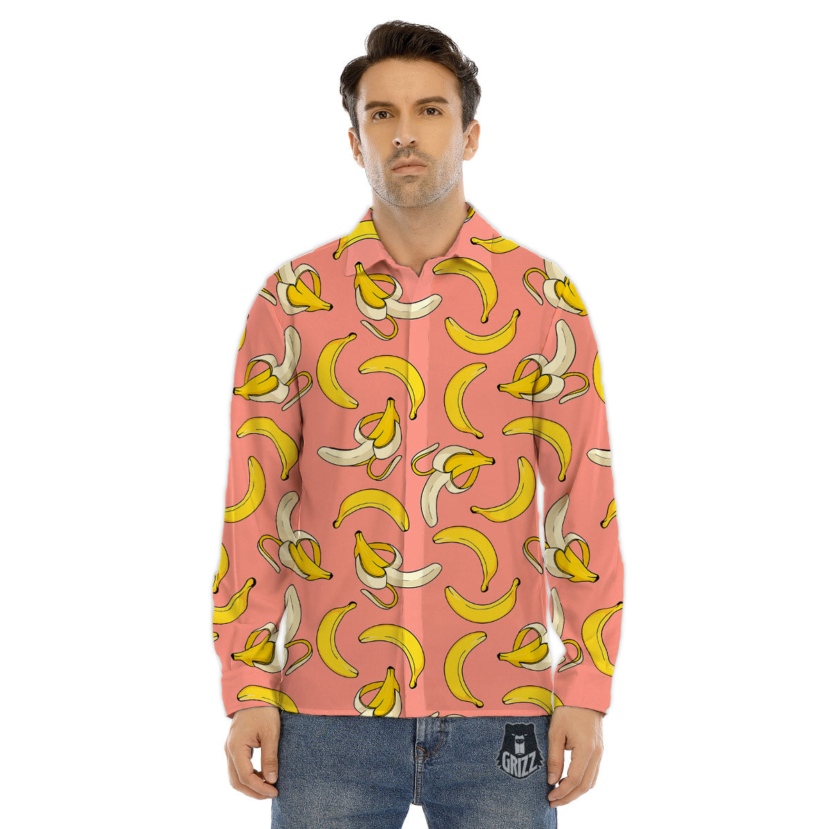 Banana Pink Print Pattern Men's Dress Shirts-grizzshop