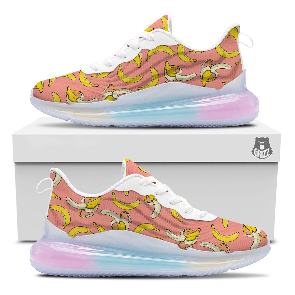 Banana Pink Print Pattern Running Sneakers-grizzshop