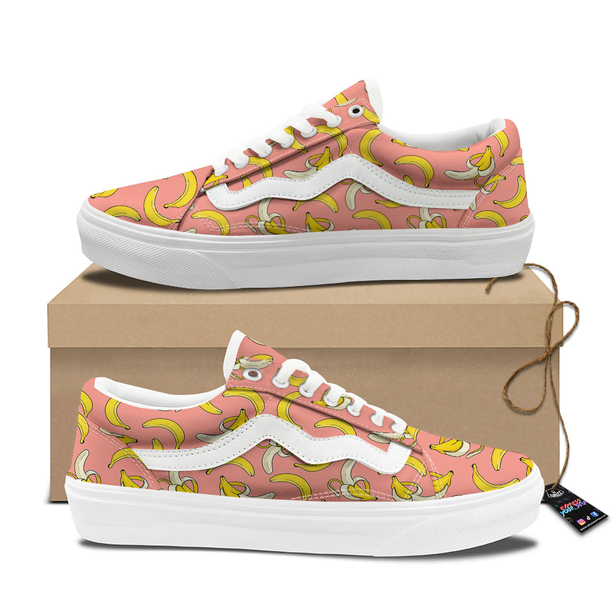 Banana Pink Print Pattern Skate Shoes-grizzshop