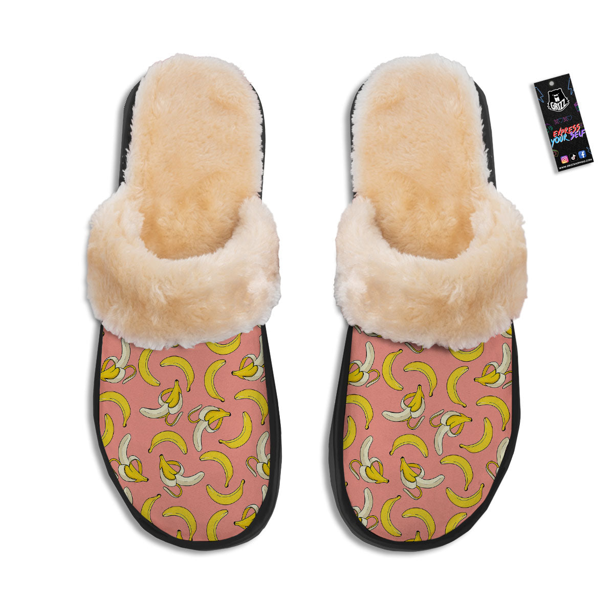 Banana Pink Print Pattern Slippers-grizzshop