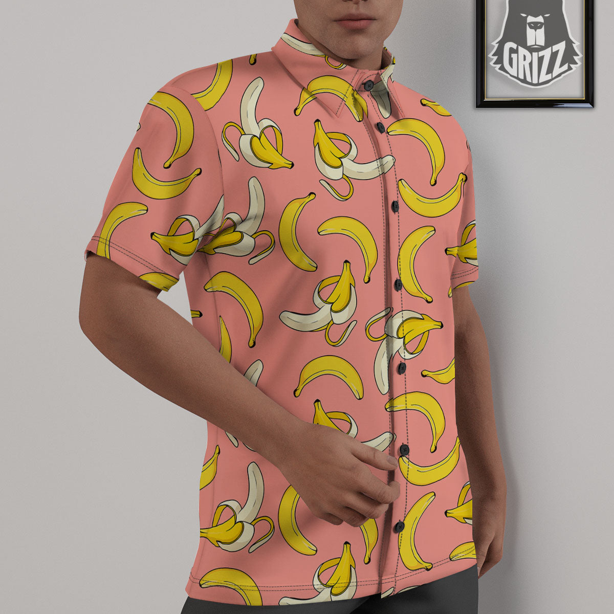 Banana Pink Print Pattern Untucked Shirts-grizzshop
