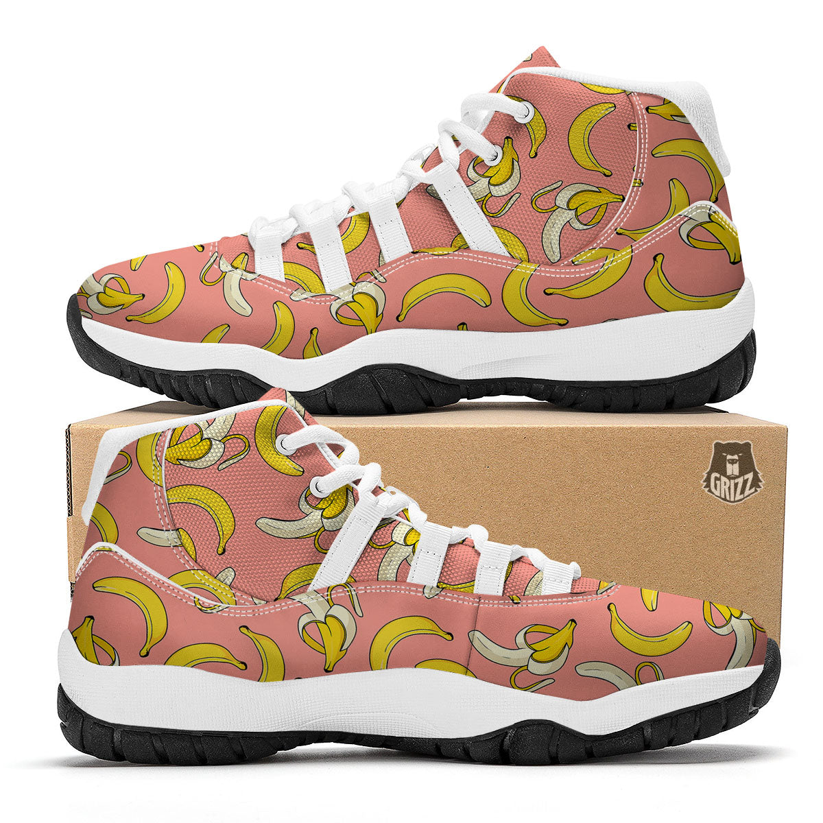 Banana Pink Print Pattern White Bball Shoes-grizzshop